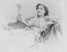 Production photograph of Florence Farr portraying Louka in Arms and the Man, 1894