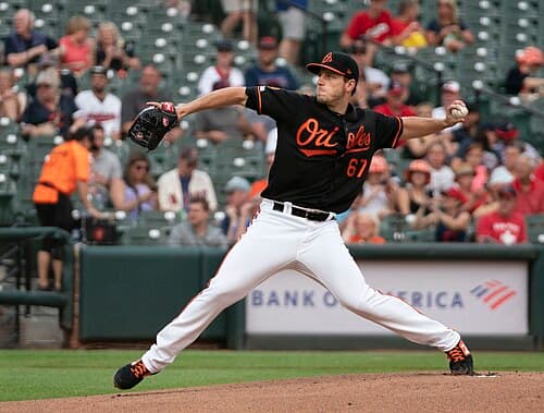 John Means pitching for the Orioles in 2019