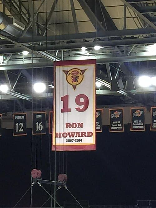Ron Howard's No. 19 jersey hanging in the rafters at Fort Wayne's Memorial Coliseum.