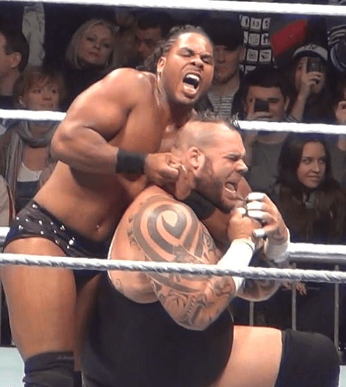 Clay wrestling JTG in 2012