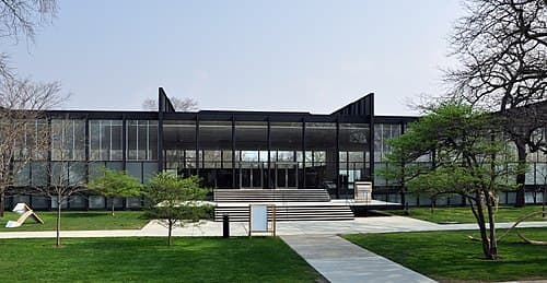  S. R. Crown Hall on the Illinois Institute of Technology campus. Designed by Ludwig Mies van der Rohe in 1956, it was designated a National Historic Landmark in 2001.[19]