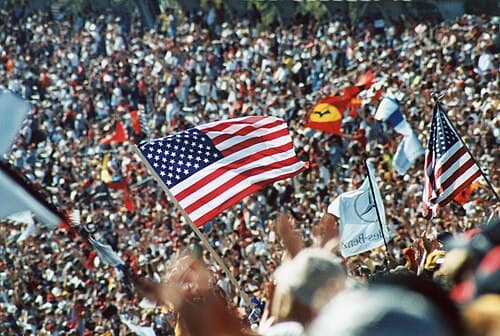 Crowds at the inaugural running of the United States Grand Prix at Indianapolis exceeded 200,000