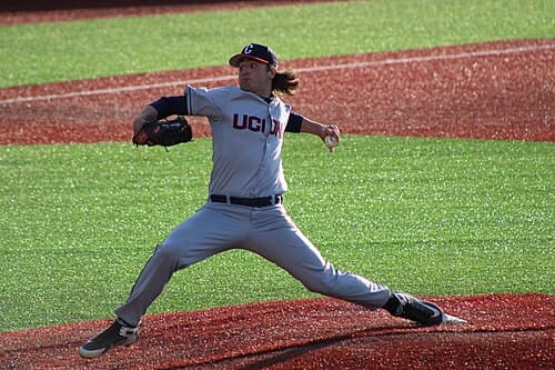 Mason Feole pitching for UConn in 2018