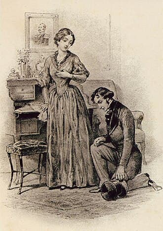 Onegin proposes to Tatyana, late 19th-century illustration by Pavel Sokolov