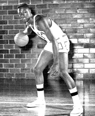 Carl Cain, 1956. Cain's number is retired at Iowa. He was an Olympic gold medalist as a member of the 1956 US Olympic basketball team.