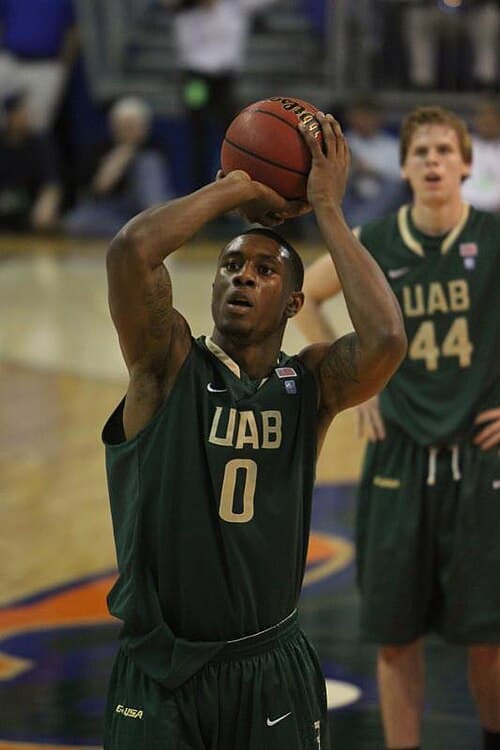 Ovie Soko shooting a free throw for UAB during a game in 2012