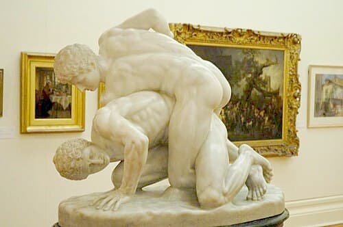 The Pancrastinae: a statue portraying the pancratium, an event which took place in the Roman Colosseum. Even as late as the Early Middle Ages, statues were put up in Rome and other cities to honor remarkable pankratiasts. This statue, now part of the Uffizi collection, is a Roman copy of a lost Greek original, circa 3rd century BC.