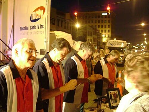 The group backstage at Massillon, Ohio (August 2008) L-R Sandy Deanne, Jay Reincke, Marty Sanders, Howie Kane.