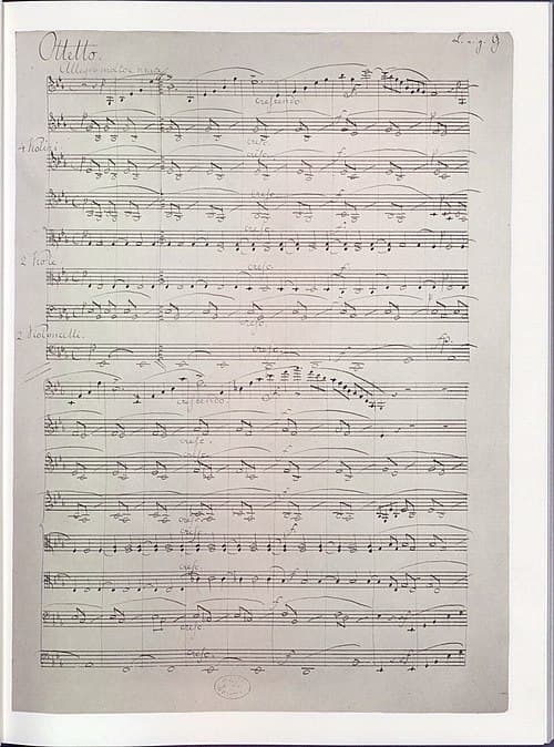 First page of the manuscript of Mendelssohn's Octet (1825) (now in the US Library of Congress)