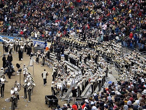 The Purdue All-American Marching Band perform Hail Purdue at the 2008 Purdue-Indiana football game.