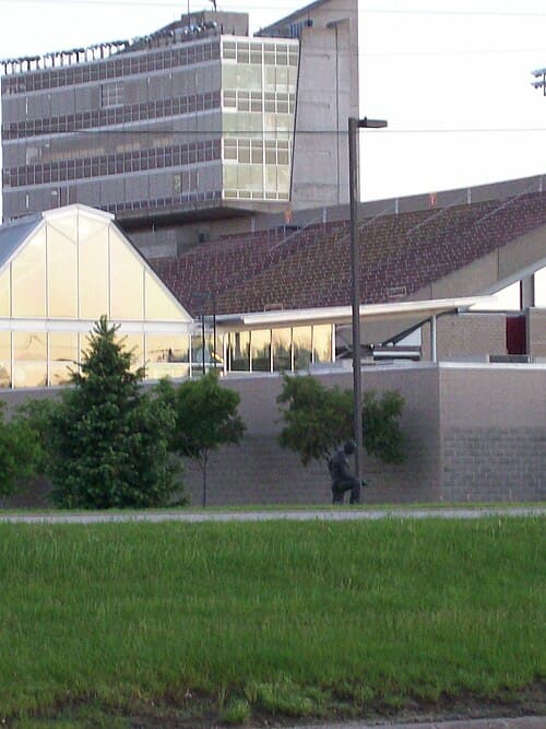 Jack Trice Stadium and the Jacobson and Olsen Building in foreground