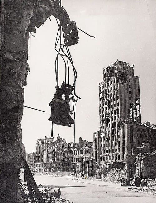 Ruins of Warsaw's Napoleon Square in the aftermath of World War II
