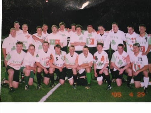 The Fordham "Irish" team pre-kickoff for the 2005 Spring Weekend rugby match