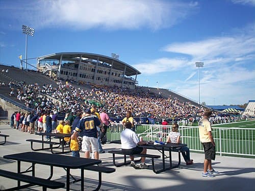 West stands in a 2008 game at Dix Stadium against the Ohio Bobcats.