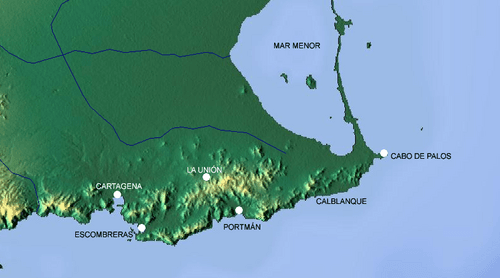Location of the Sierra Minera in the Region of Murcia.