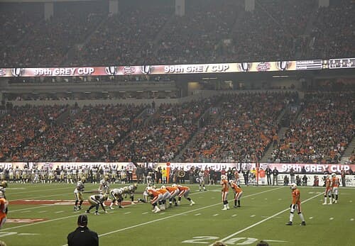 The Lions on offence at the 99th Grey Cup against the Winnipeg Blue Bombers.