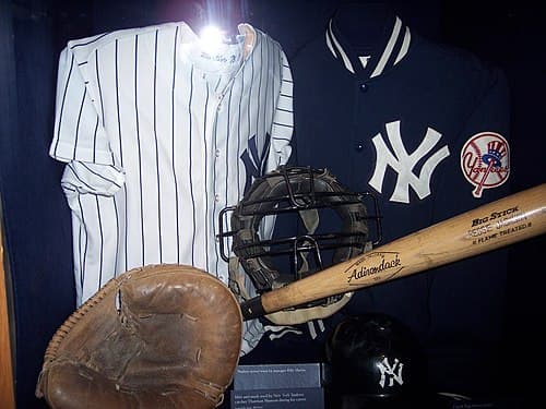 The mask and catcher's mitt of Thurman Munson, the team captain who was killed in a plane crash in 1979