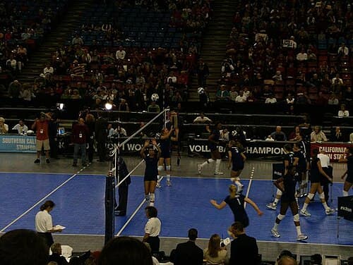 Penn State practicing before the 2007 NCAA championship against Stanford in Sacramento, California at the ARCO Arena