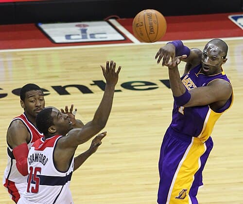 Bryant wearing a mask in 2012 after suffering a broken nose