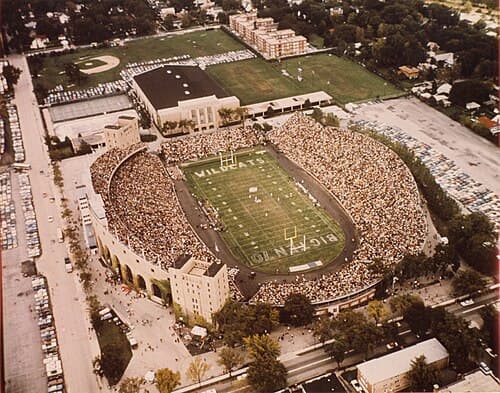 Aerial view of Dyche Stadium in 1970 (source: Northwestern University Archives)