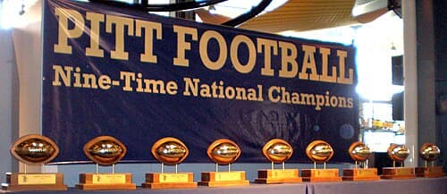 Some of Pitt's national championship trophies