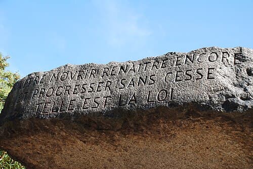 "To be born, to die, to be reborn yet again, and to constantly progress, such is the law", in French on Kardec's tomb.