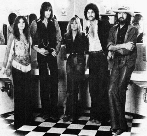 Nicks (far left) with Fleetwood Mac in 1975, several months after joining