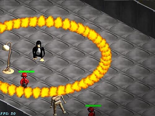Screenshot from FreedroidRPG showing an "area of effect", or AoE