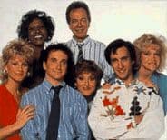 The cast of Perfect Strangers in season 4. Front row (left to right): Melanie Wilson, Mark Linn-Baker, Belita Moreno, Bronson Pinchot, and Rebeca Arthur.Back row (left to right): Jo Marie Payton-France and Sam Anderson.