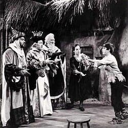 Willis Patterson, John McCollum, Richard Cross as the Three Kings, with Kurt Yaghjian as Amahl and Martha King as his mother in the 1963 production