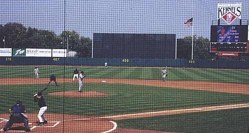 Casey Kotchman bats against the Clinton LumberKings, September 1, 2002