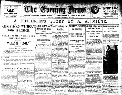 Winnie-the-Pooh's debut in the 24 December 1925 London Evening News
