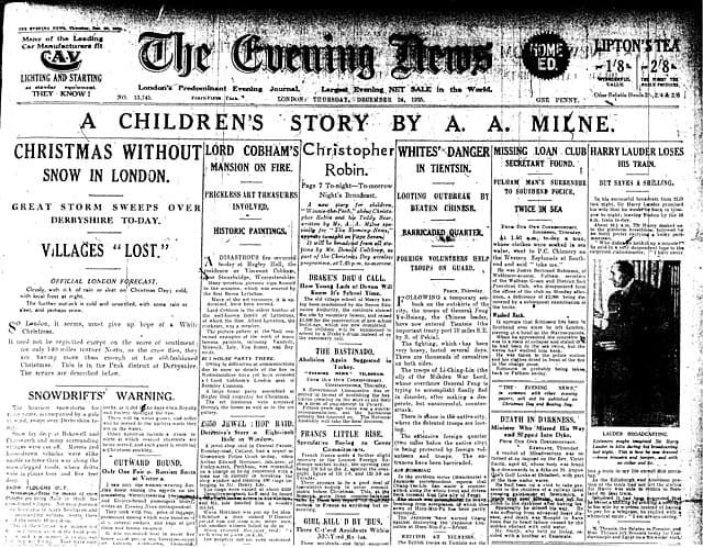 Winnie-the-Pooh's debut in the 24 December 1925 London Evening News