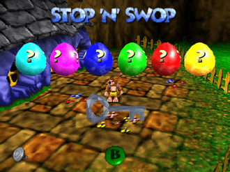 Stop 'N' Swop menu with the six coloured mystery eggs and the ice key