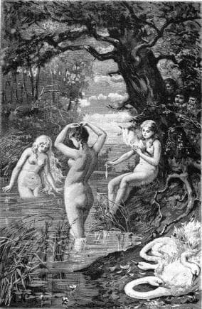 Valkyries as swan maidens, having shed their swan skins.