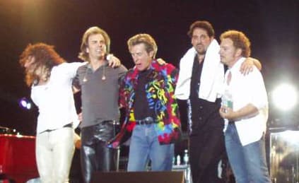 Journey in 2002: Steve Augeri, Jonathan Cain, Ross Valory, Deen Castronovo, and Neal Schon